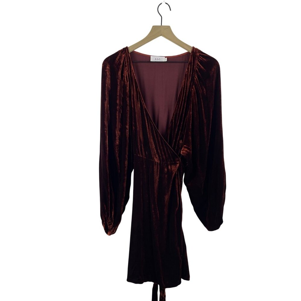 A.L.C. Women's 4 Carlo Velvet Burnout True Wrap Mini Dress Cognac Orange